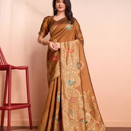RICH & ROMAN Ethnic Motifs Zari Woven Pure Silk Banarasi Saree-picture-38