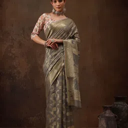 Silk Land Ethnic Motifs Zari Banarasi Saree-image-26