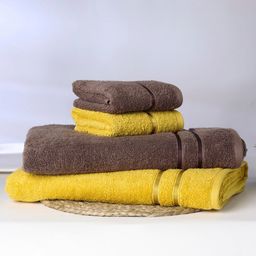SPACES Edira Yellow & Brown 4 Pieces Self Design Pure Cotton 400 GSM Towel Set-picture-35