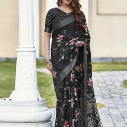 Mitera Floral Printed Zari Saree-image-62