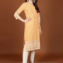 Vishudh Yellow Ethnic Motifs Embroidered Thread Work Straight Kurta-picture-16