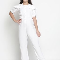 Oxolloxo Girls White Solid Basic Jumpsuit with Layered Sleeve-picture-49
