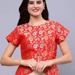 Frolic Rolic Jacquard Woven Design Waist Length Ethnic Blouse-image-97