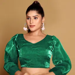 SCUBE DESIGNS V-Neck Puff Sleeve Organza Saree Blouse-image-42