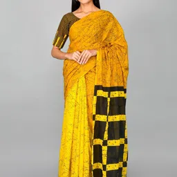 TROPWEAR Tie and Dye Pure Cotton Half and Half Block Print Saree-picture-37