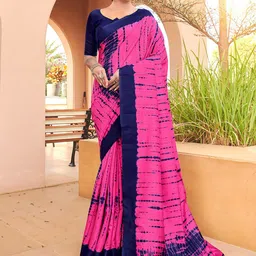 Mitera Pink & Blue Tie and Dye Art Silk Saree-picture-26