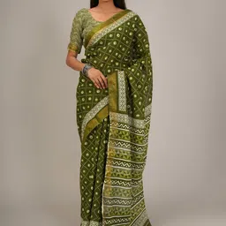 TROPWEAR Ethnic Motifs Zari Block Print Saree-picture-18