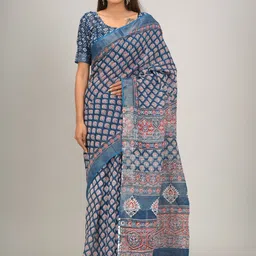 TROPWEAR Ethnic Motifs Printed Zari Saree With Tassels-picture-14