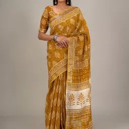 TROPWEAR Ethnic Motifs Block Zari Print Saree-picture-13