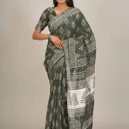 TROPWEAR Ethnic Motifs Printed Zari Saree With Tassels-picture-19