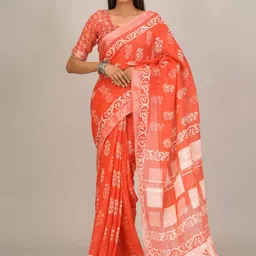 clothonus Ethnic Motifs Printed Zari Block Print Saree image 1