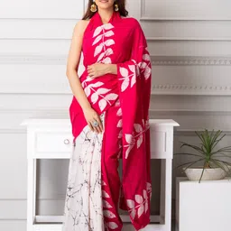 JALTHER Batik Printed Pure Cotton Block Print Saree-image-5