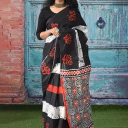 KIAARON Floral Pure Cotton Block Printed Saree-picture-23