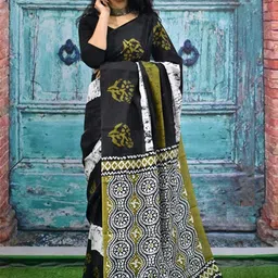 NIKHILAM Ethnic Motifs Printed Mulmul Cotton Block Print Saree-image-2