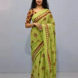 TROPWEAR Ethnic Motifs Mulmul Cotton Block Print Saree-picture-33