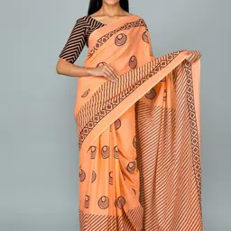 TROPWEAR Ethnic Motifs Printed Pure Cotton Block Print Saree-picture-39