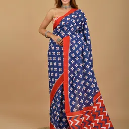 TROPWEAR Ethnic Motifs Printed Pure Cotton Block Print Saree-image-83