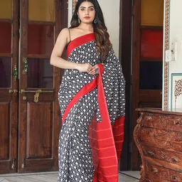 TROPWEAR Ethnic Motifs Block Print Pure Cotton Saree-picture-18