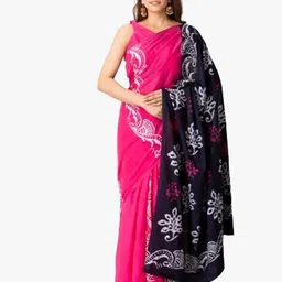KIAARON Pink & Black Ethnic Motifs Pure Cotton Block Print Saree-picture-14