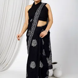 Sanganeri Print Floral Print Pure Cotton Block Print Saree-picture-15