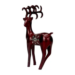 Hind Decor Red Long Horn Minimalistic Reindeer Idol Showpiece-image-1