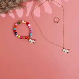 Jewelz Unicorn Necklace & Bracelet With Finger Ring Set-picture-15