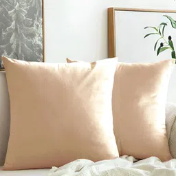 Aurave Beige 2 Pieces Microfibre Square Cushion Covers-image-6