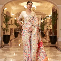 Mitera Ethnic Motifs Woven Design Zari Silk Blend Banarasi Saree-image-39