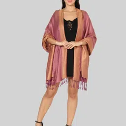 MUFFLY Women Pink & Peach-Coloured Woven Design Stole-image-3