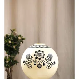 POSH-N-PLUSH Off White & Black Art Printed Glass Lamp with Brass Antique Finish Metal Base-picture-37