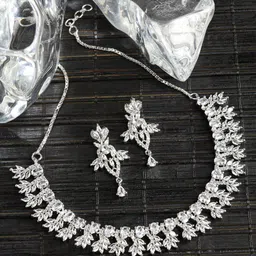 ZENEME Rhodium-Plated AD Stone-Studded Jewellery Set-picture-51