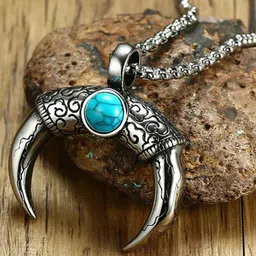 KRYSTALZ Silver-Plated Celtic Horn Oxidised Pendant With Chain-picture-14