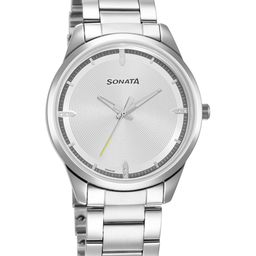 Sonata Men Silver-Toned Brass Dial & Silver Toned Stainless Steel Bracelet Style Straps Analogue Watch-picture-41