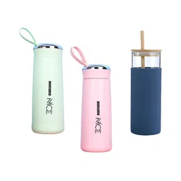 WELOUR Pink & Green 3 Pieces Glass Water Bottle-image-48