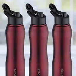BOROSIL Grip N Sip Maroon 3 Pcs Stainless Steel Single Wall Sipper Bottle 750 ml Each image 1