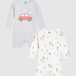 YK Organic Boys Pack Of 2 Grey & White Car Printed Organic Cotton Rompers-picture-51