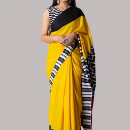 KALINI Colourblocked Pure Cotton Saree-image-3