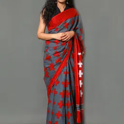 KALINI Geometric Printed Pure Cotton Saree-image-73