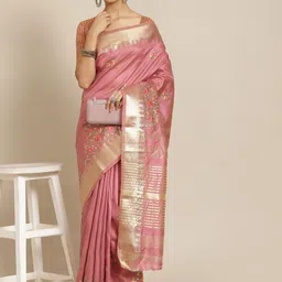 RAJGRANTH Pink Floral Embroidered Silk Cotton Saree-picture-44