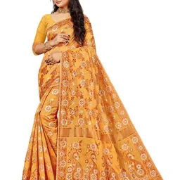 MANVAA Floral Woven Design Zari Pure Cotton Saree-image-12