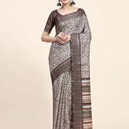 RACHNA Geometric Printed Pure Silk Tussar Saree-image-8