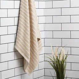 Welspun Beige & White Striped 250GSM Pure Cotton Bath Towel-image-22