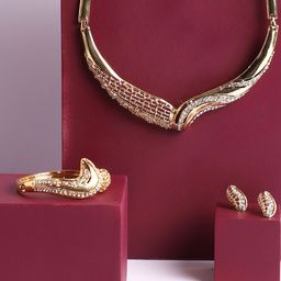 SOHI Women Gold-Plated Gold-Toned & White Stone-Studded & Beaded Jewellery Set-picture-40