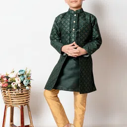 NFC CREATION Boys Embroidered Regular Sequinned Dupion Silk Straight Kurta with Pyjamas-picture-47