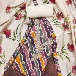 SHADOW & SAINING Striped Embroidered Zari Semi-Stitched Dress Material-picture-48