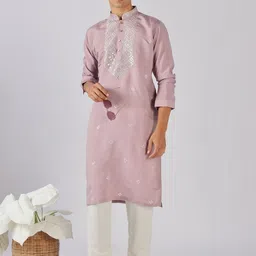 Anouk Men Ethnic Motifs Embroidered Regular Mirror Work Pure Cotton Kurta with Pyjamas-picture-10