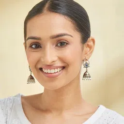 Fabindia Artificial Stones Studded & Beaded Dome Shaped Jhumkas image 2