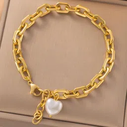 MYKI Stainless Steel Gold-Plated Pearls Beaded Link Bracelet-image-1