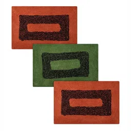 Aura Green & Orange 3 Pieces Square-Design Cotton Anti-Skid Doormats-picture-25