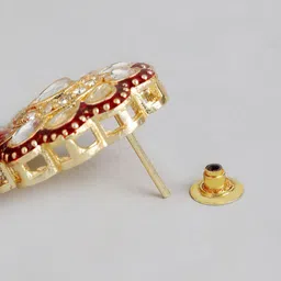 Anouk Gold Plated Dome Shaped Artificial Stones & Beads Studded Meenakari Jhumkas image 4